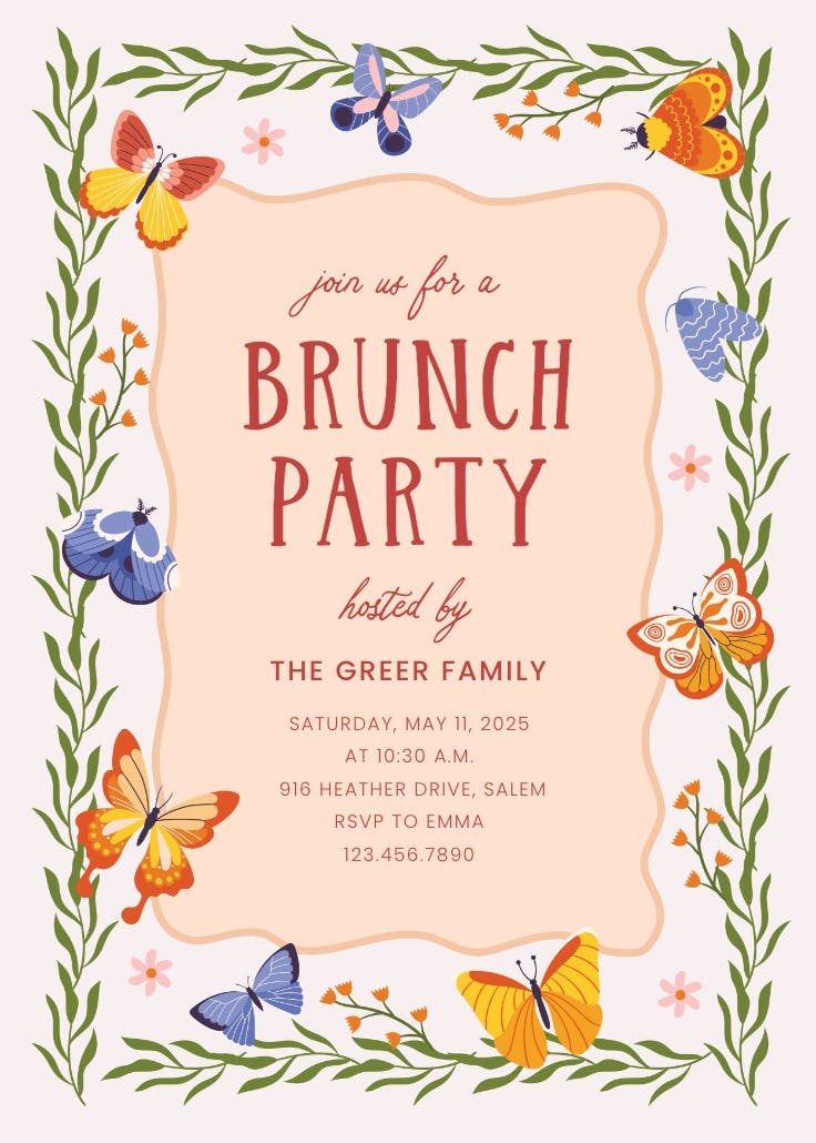Flutterby brunch - invitación para brunch