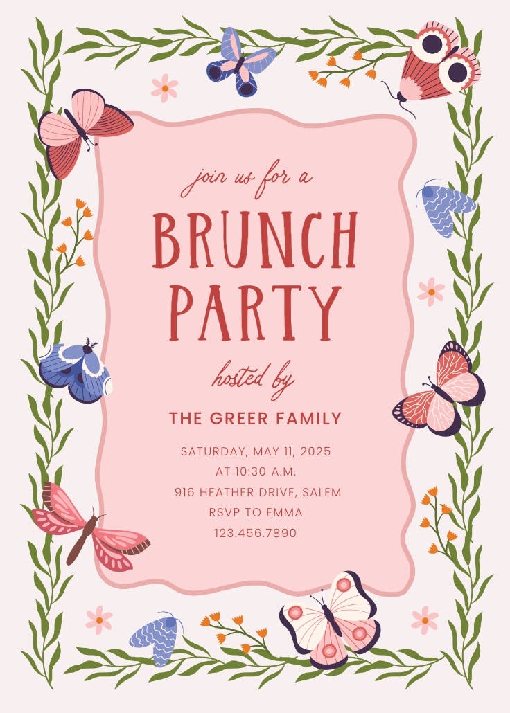 Flutterby brunch - brunch & lunch invitation
