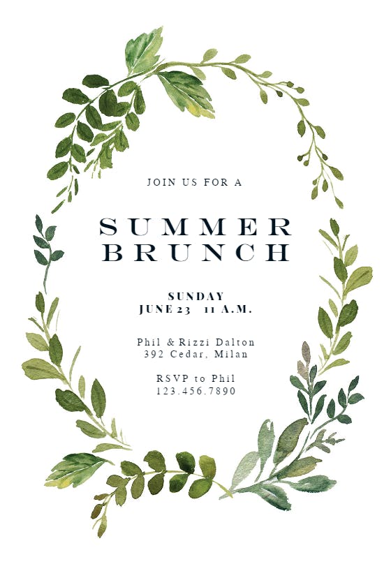 Green wreath -  invitación para brunch