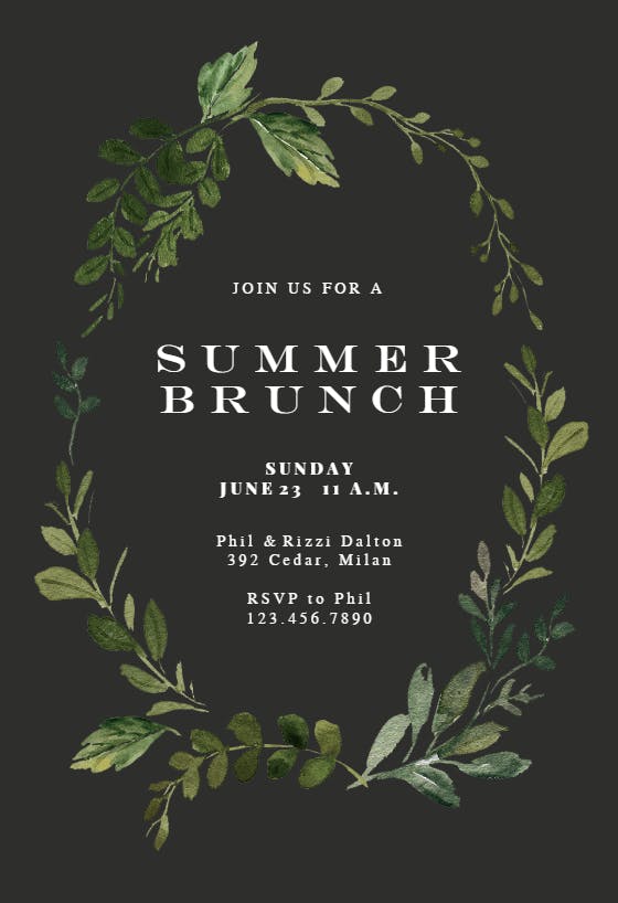 Green wreath - brunch & lunch invitation