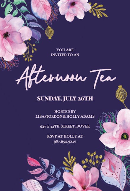 Pink Gold Flowers - Brunch & Lunch Invitation