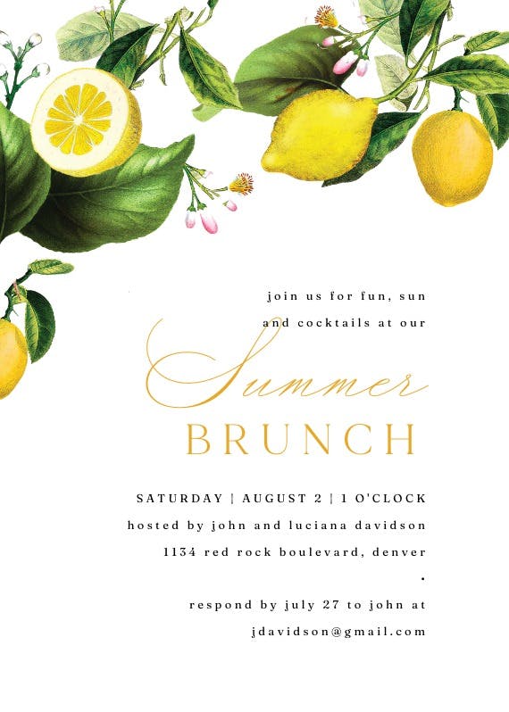 Sicilian lemon tree - brunch & lunch invitation