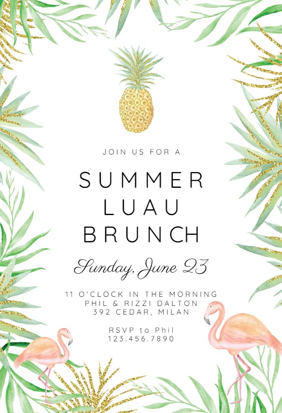 Tropical flamingos - brunch & lunch invitation