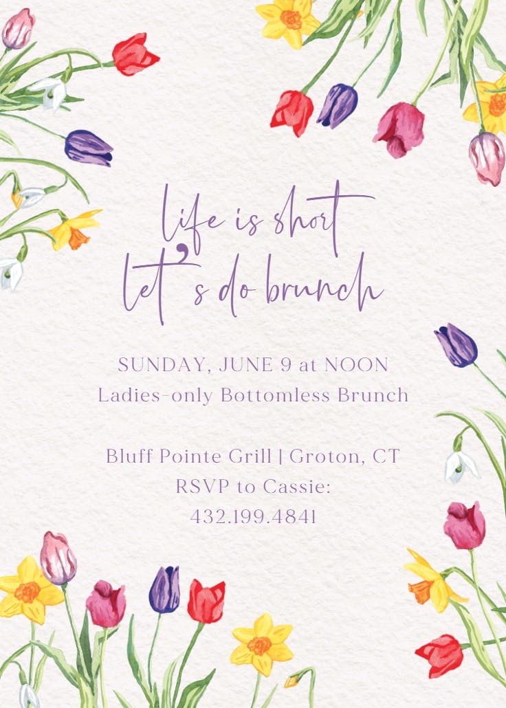 Tulips and daffodils - party invitation