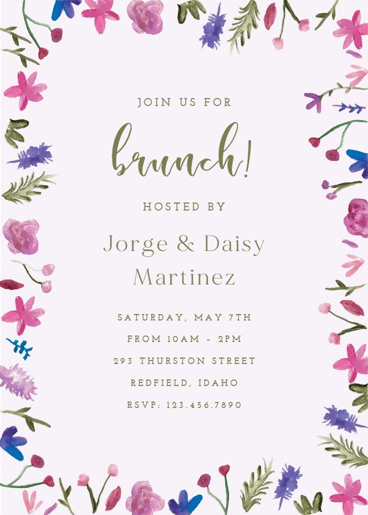 Watercolor flowers - brunch & lunch invitation