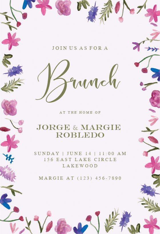 Watercolor flowers -  invitación para brunch