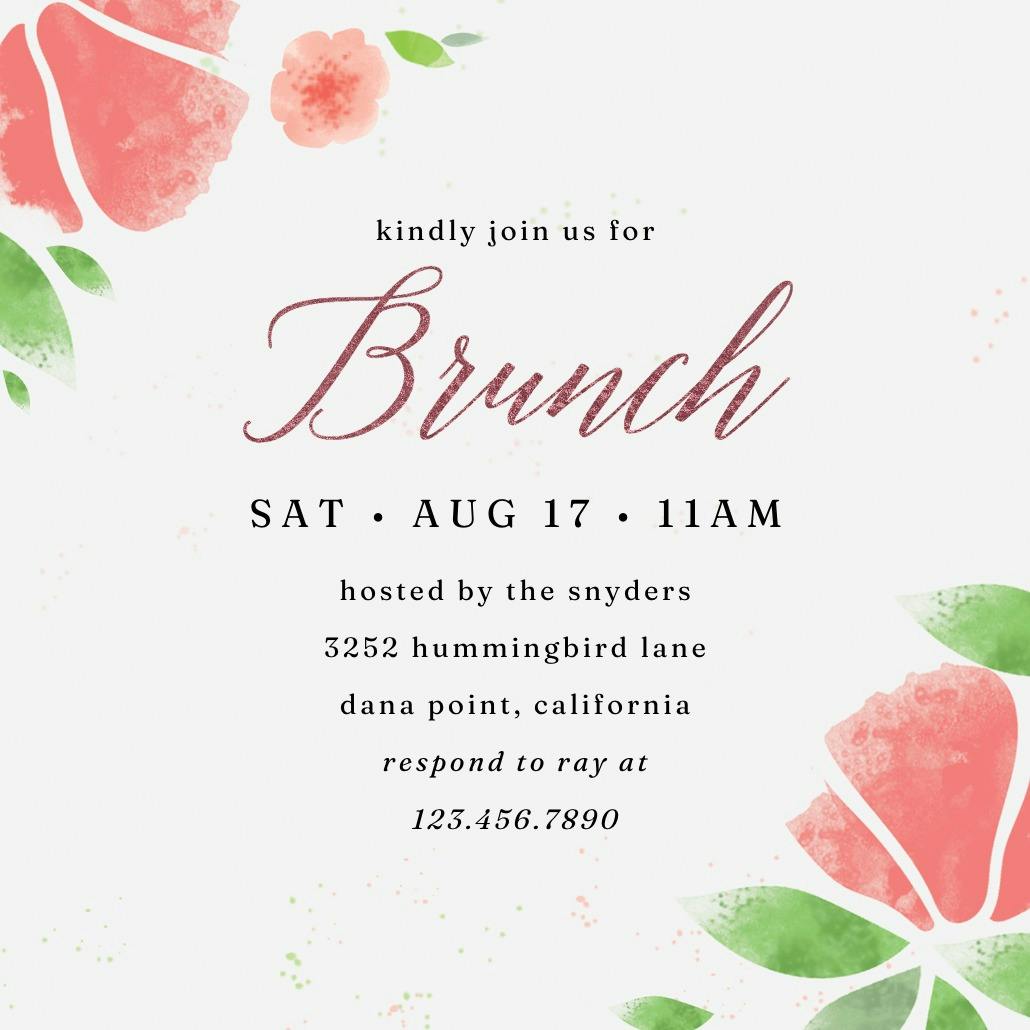 Watercolor pink petals - invitación para brunch