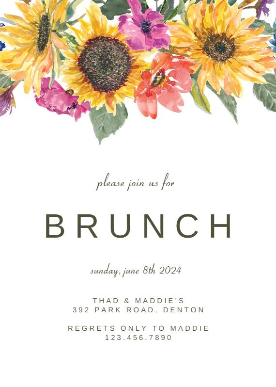 Watercolor sunflower -  invitación para brunch