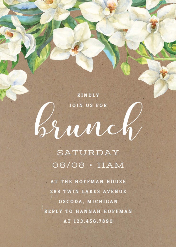 White orchids kraft - invitación para brunch