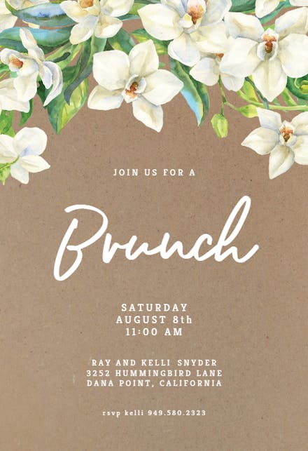 White Orchids Kraft - Brunch & Lunch Invitation