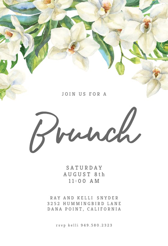 White orchids kraft - brunch & lunch invitation