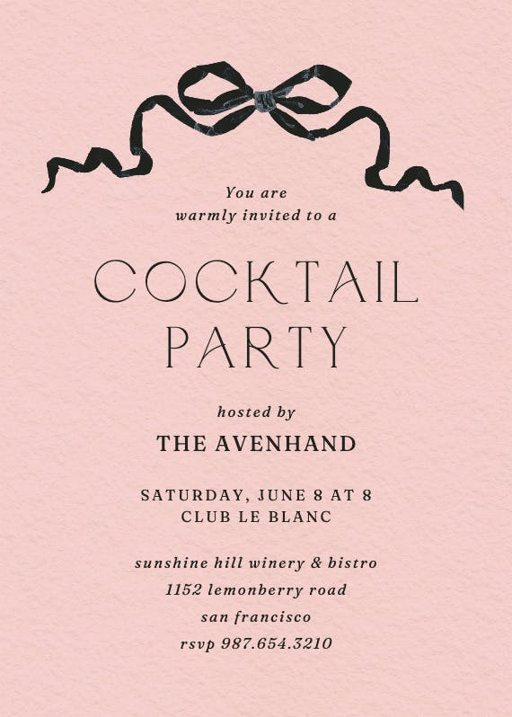 Black ribbons - cocktail party invitation