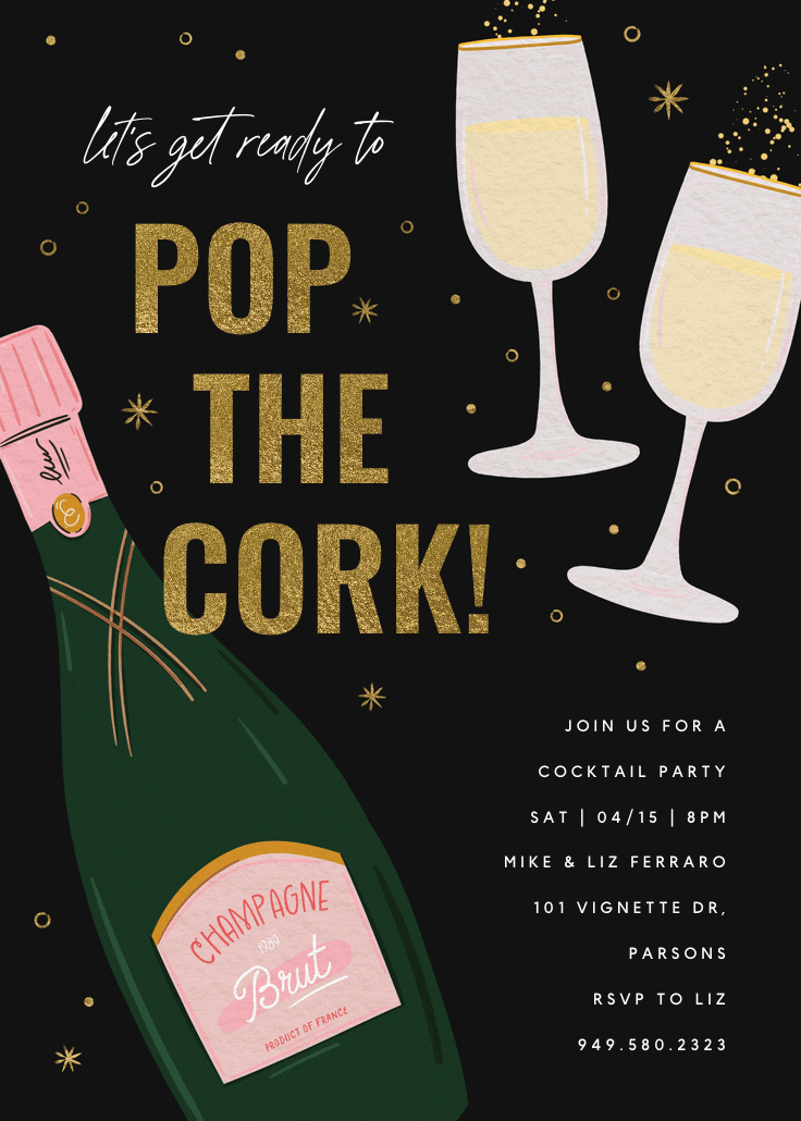 Champagne brut - invitación para fiesta cóctel