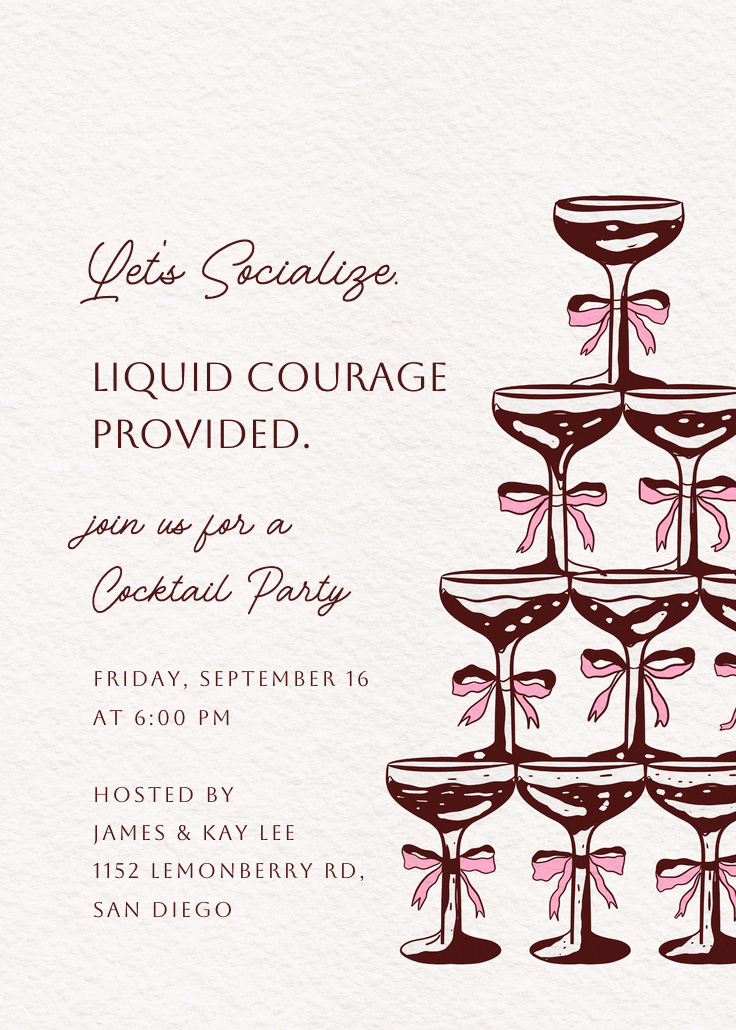 Champagne tower - cocktail party invitation