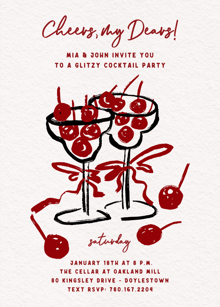 Cherries & bows - cocktail party invitation