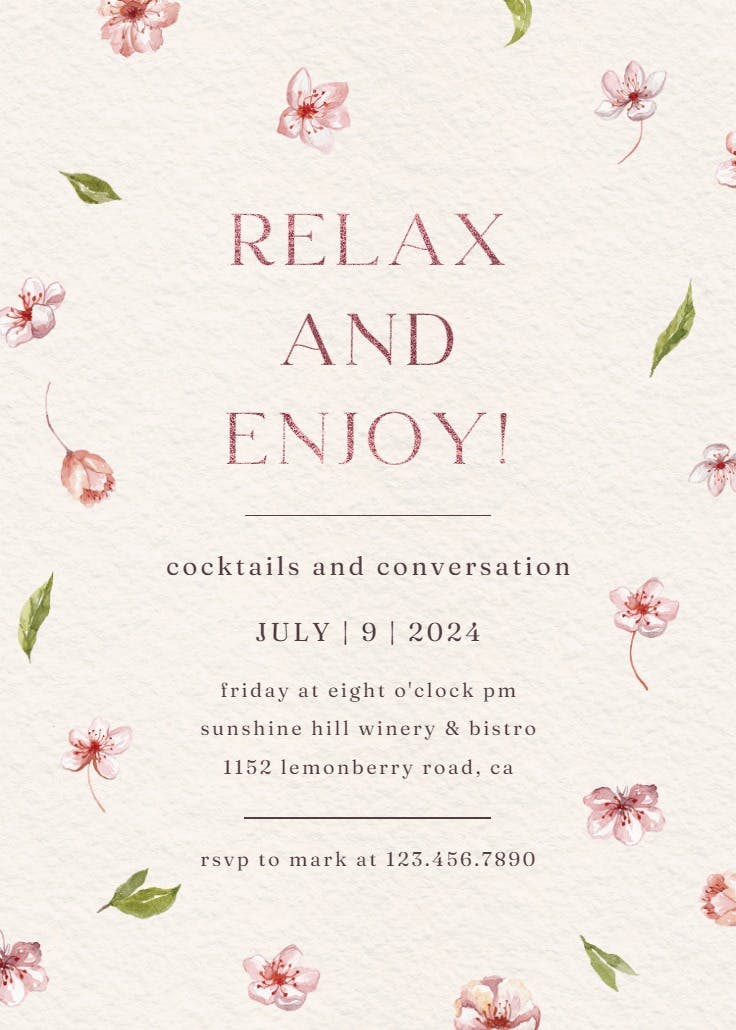 Cherry blossoms - cocktail party invitation