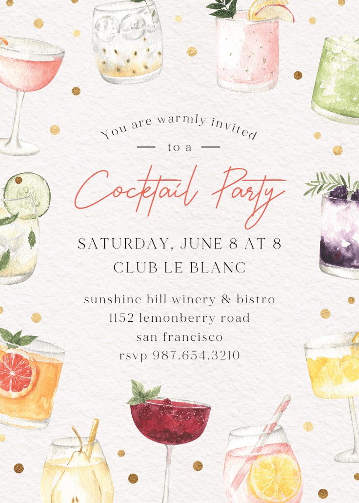 Colorful Cocktails - Cocktail Party Invitation Template | Greetings Island