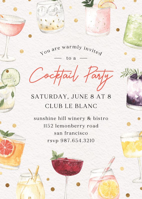 Colorful cocktails -  invitación para fiesta cóctel