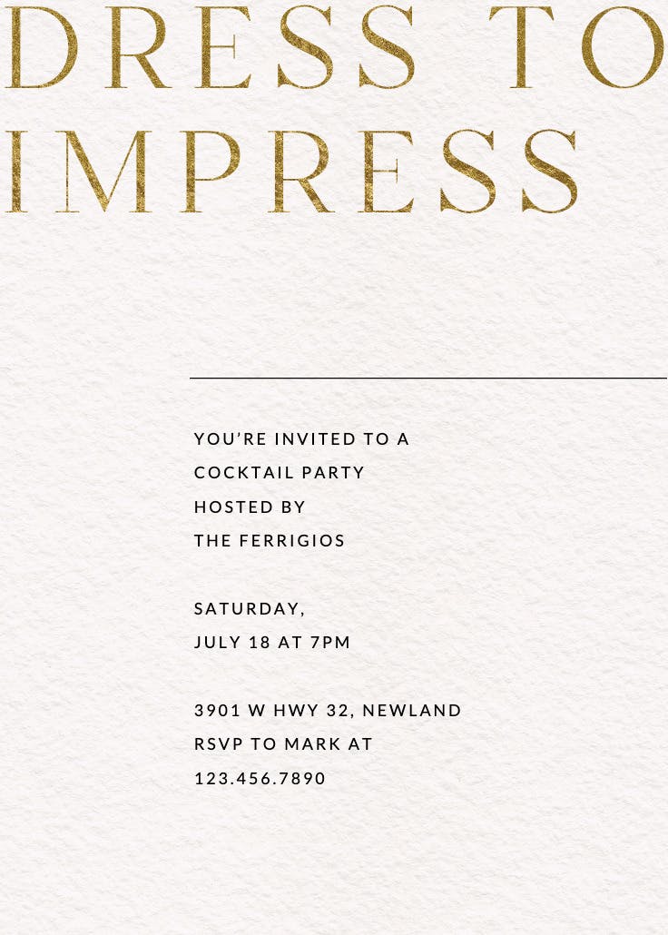 Dress to impress - invitación para fiesta cóctel