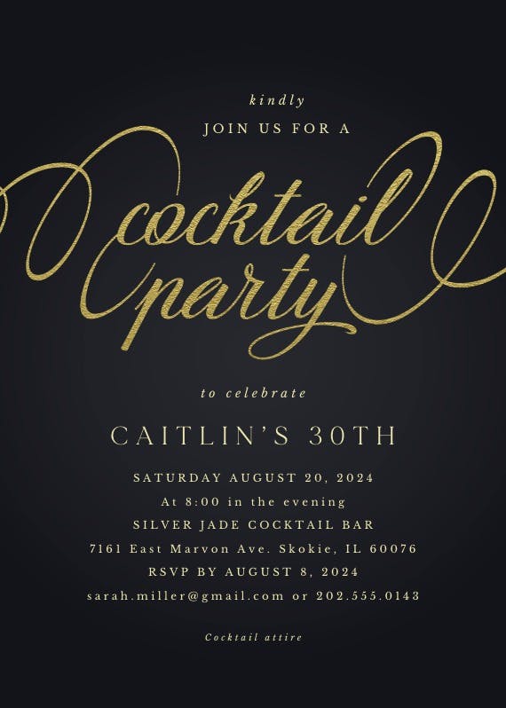 Elegant calligraphy - cocktail party invitation