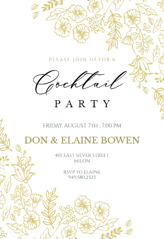 Elegant flowers - cocktail party invitation