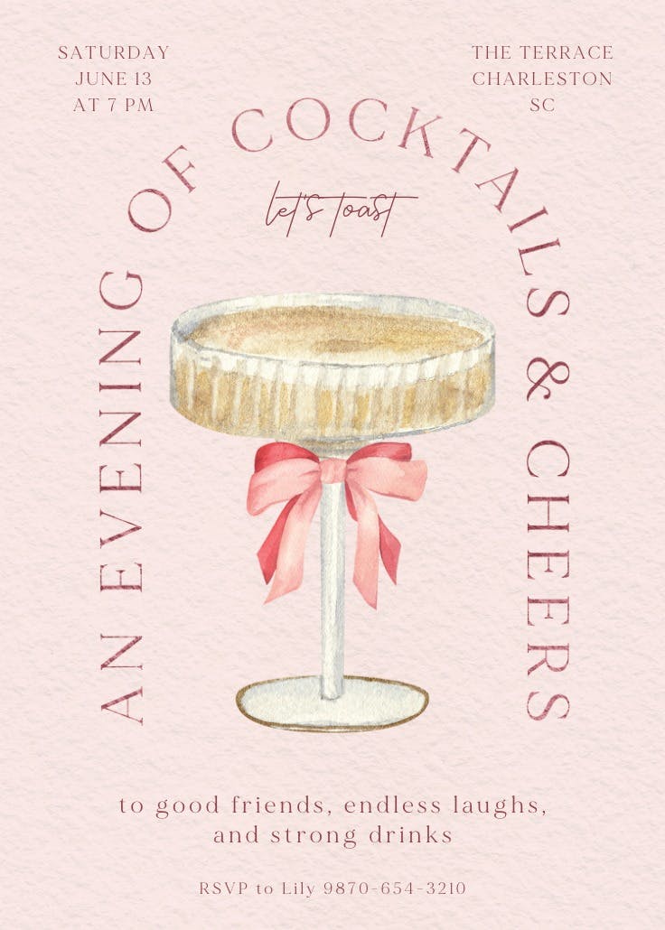 Glass of bubbly - cocktail party invitation