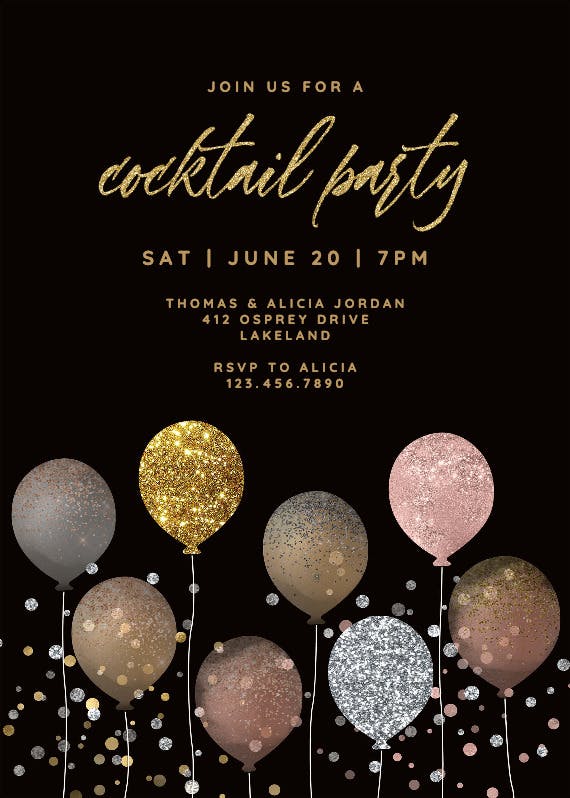 Glitter balloons - cocktail party invitation