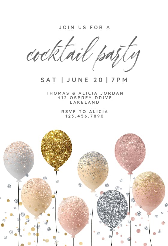 Glitter balloons -  invitación para fiesta cóctel