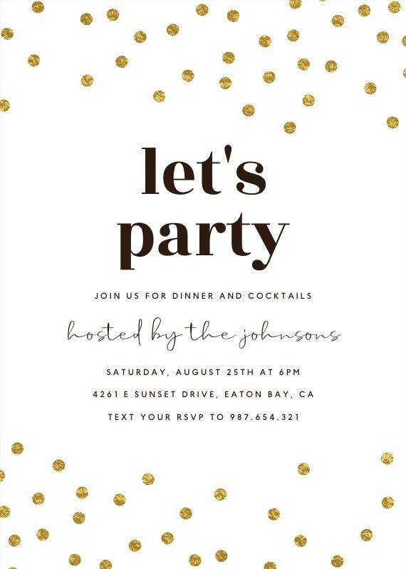 Gold confetti - cocktail party invitation