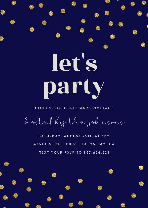 Gold confetti - cocktail party invitation
