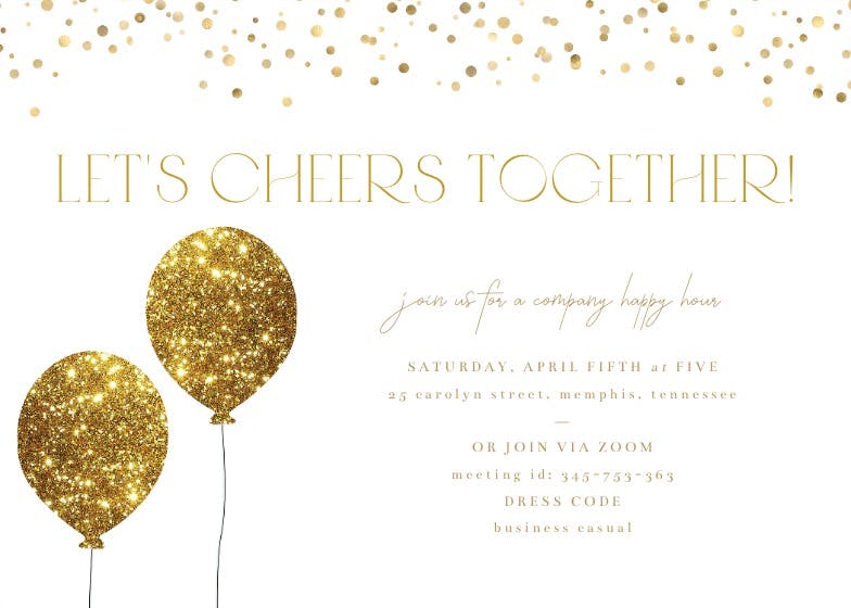 Gold glitter -  invitación para fiesta cóctel