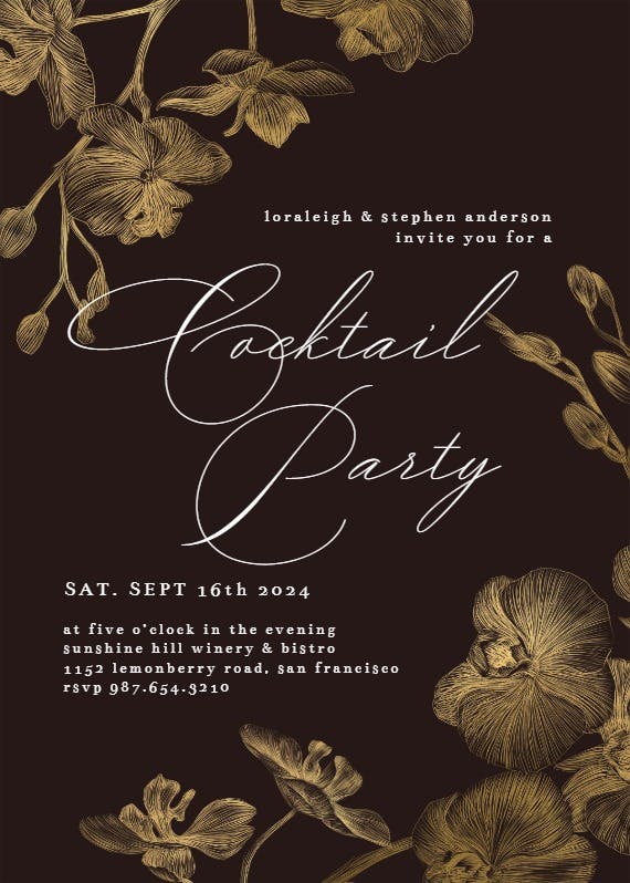 Gold orchids - party invitation