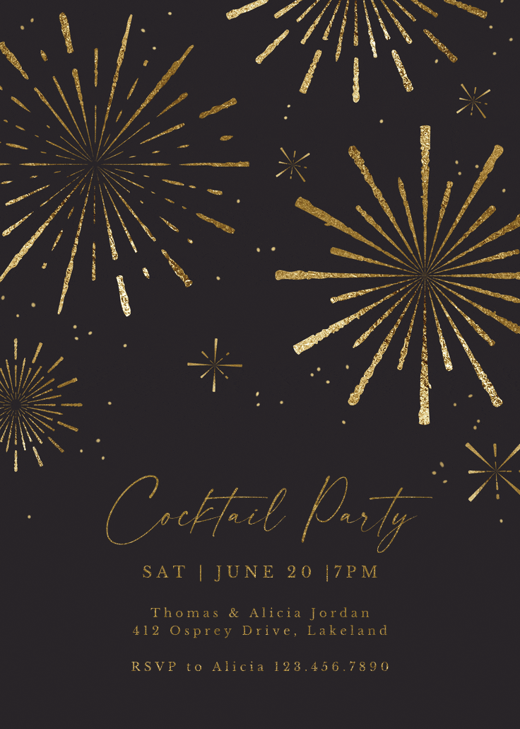 Golden fireworks - cocktail party invitation
