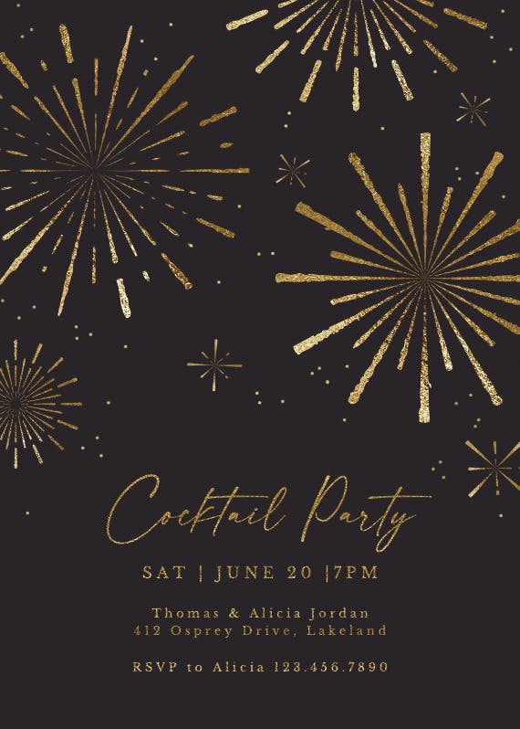 Golden fireworks - invitación de fiesta