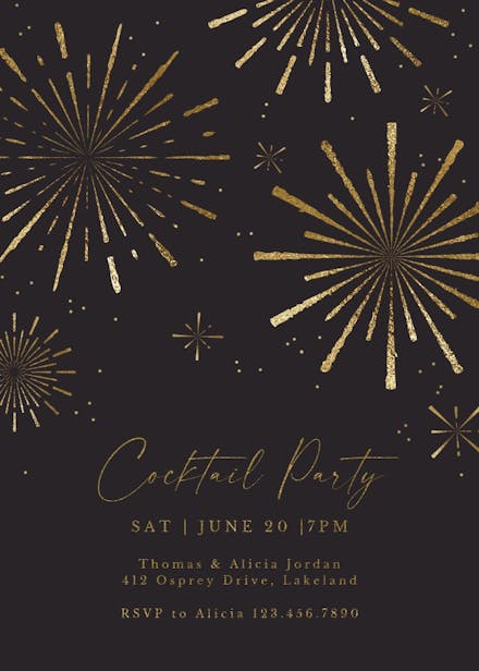 Golden fireworks - grand opening invitation