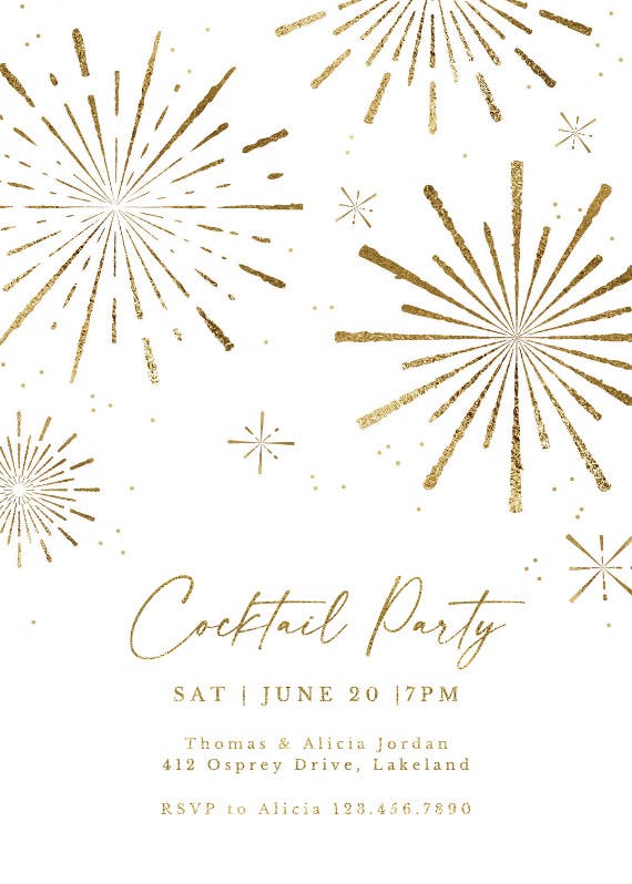 Golden fireworks - cocktail party invitation