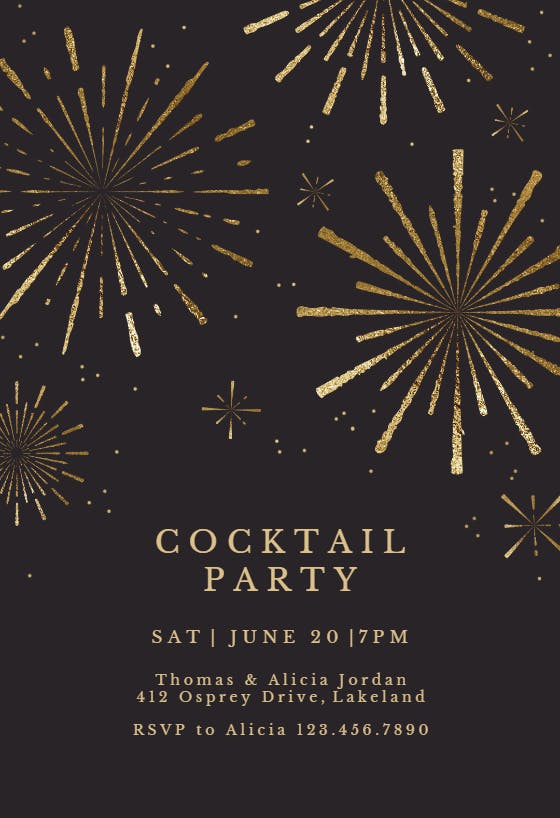 Golden fireworks - business event invitation