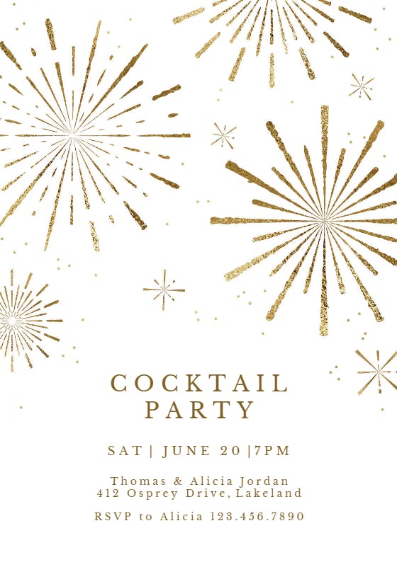 Golden fireworks - printable party invitation