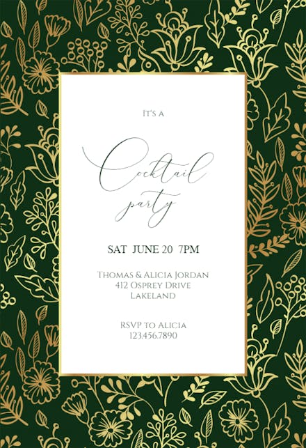 Golden Leaves - Invitación Para Fiesta Cóctel