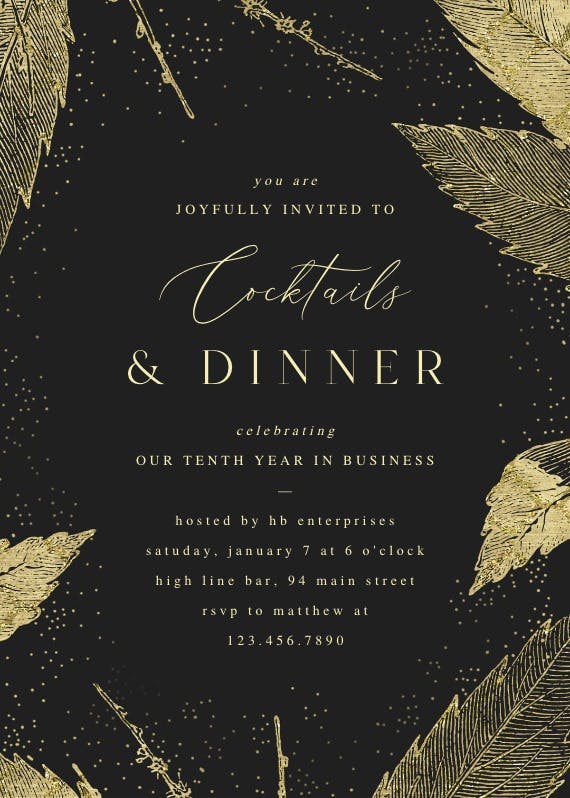 Golden winter leaves - cocktail party invitation