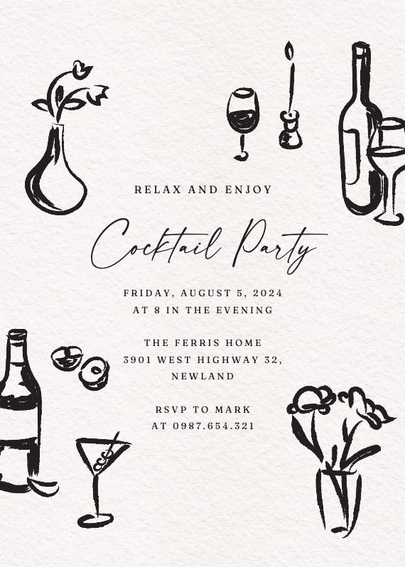 Pen and ink - cocktail party invitation