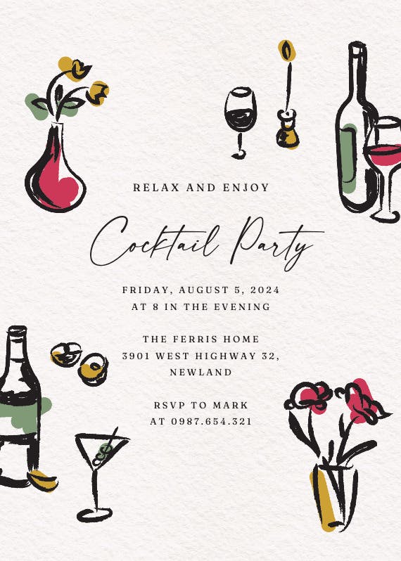 Pen and ink - cocktail party invitation
