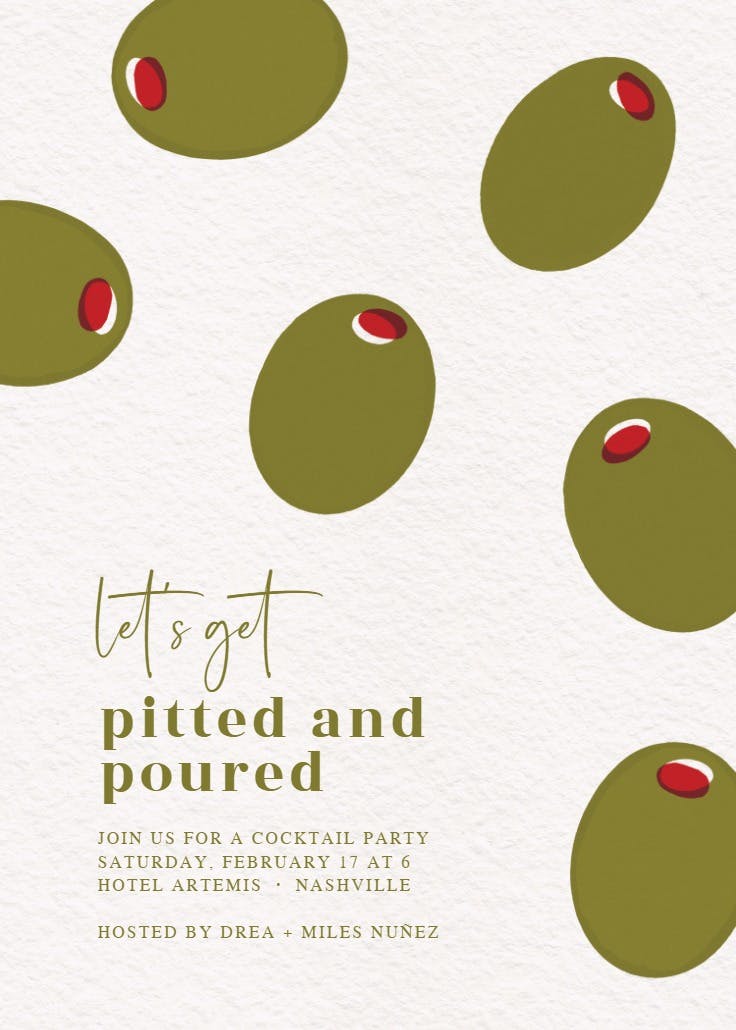 Pitted glam - invitación para fiesta cóctel