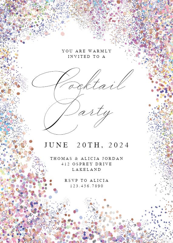 Rainbow confetti frame -  invitación para fiesta cóctel