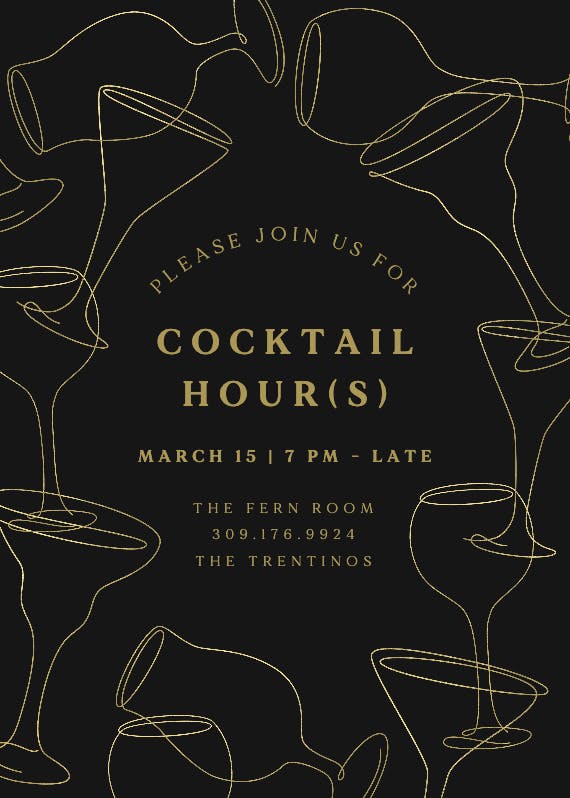 Sketched glasses frame - cocktail party invitation
