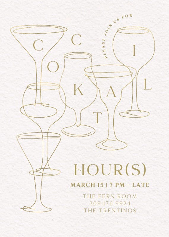 Sketched golden glasses - cocktail party invitation