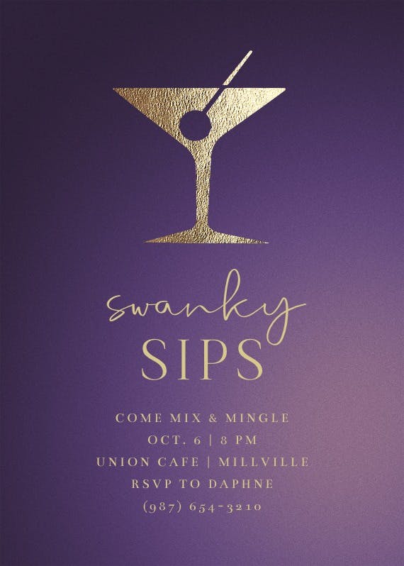 Swanky sips -  invitación para fiesta cóctel