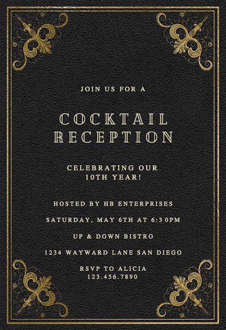 Swirls and Frames Black - Cocktail Party Invitation
