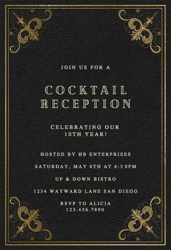 Swirls and frames black - cocktail party invitation