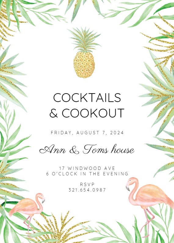 Tropical flamingos - cocktail party invitation